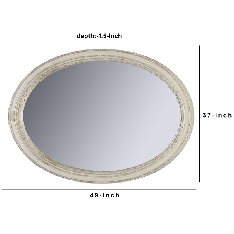 Oval Shaped Wooden Mirror with Molded Details- Antique White