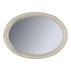 Oval Shaped Wooden Mirror with Molded Details- Antique White
