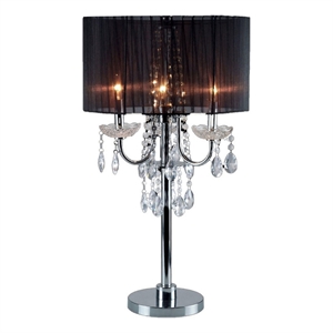 Table Lamp with Pleated Drum Shade and Crystal Droplets- Chrome