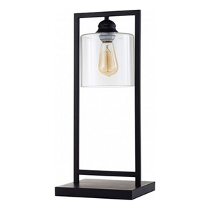 Table Lamp with Open Rectangular Metal Frame and Clear Shade- Black