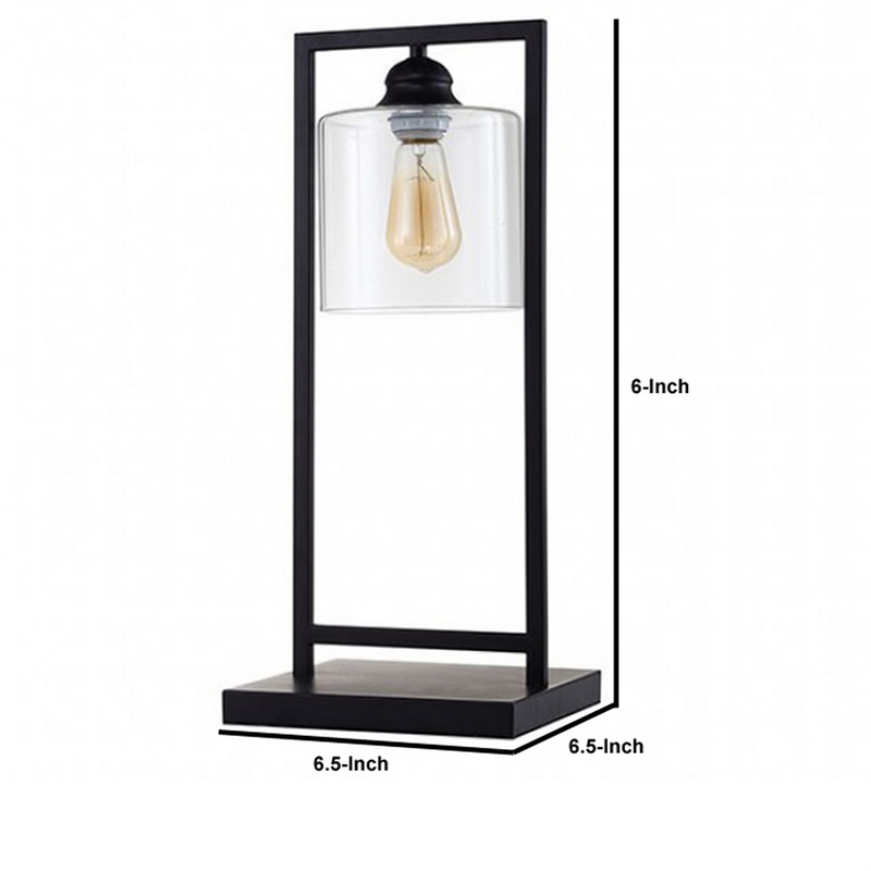 Table Lamp with Open Rectangular Metal Frame and Clear Shade- Black