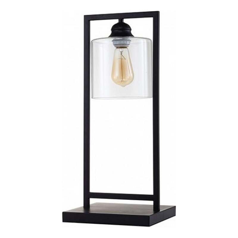Table Lamp with Open Rectangular Metal Frame and Clear Shade- Black