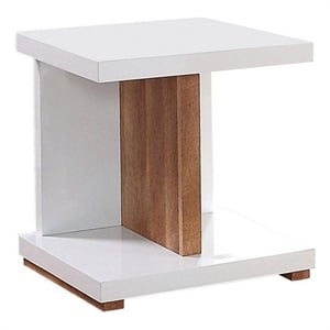 End Table with Open Bottom Parted Shelf- White and Brown