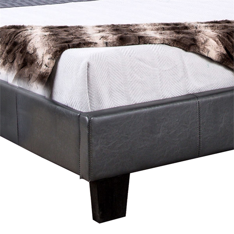 Faux Leather Upholstered Twin Bed with Vertical Stitched Details- Gray