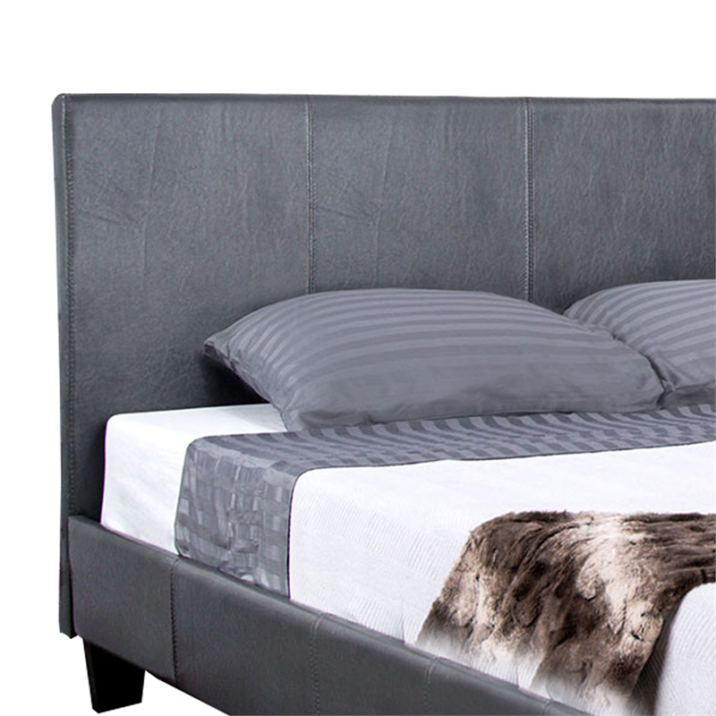 Faux Leather Upholstered Twin Bed with Vertical Stitched Details- Gray
