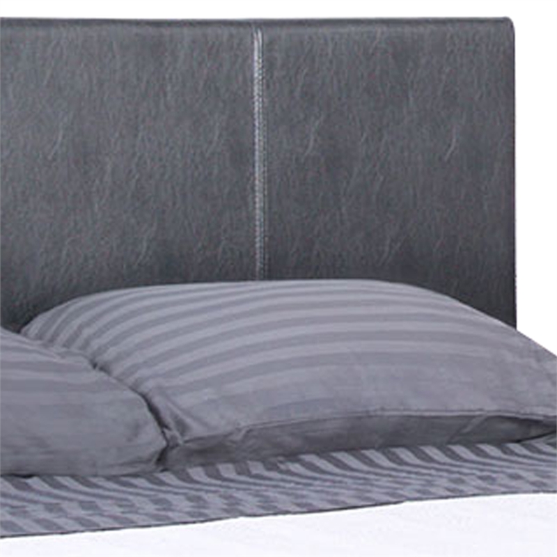 Faux Leather Upholstered Twin Bed with Vertical Stitched Details- Gray