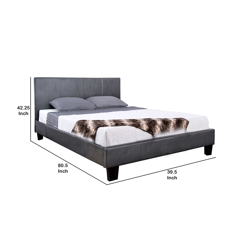 Faux Leather Upholstered Twin Bed with Vertical Stitched Details- Gray