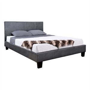 Faux Leather Upholstered Twin Bed with Vertical Stitched Details- Gray