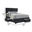 Fabric Upholstered Wooden Queen Size Bed with Bottom Drawers- Black