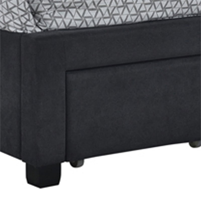 Fabric Upholstered Wooden Queen Size Bed with Bottom Drawers- Black