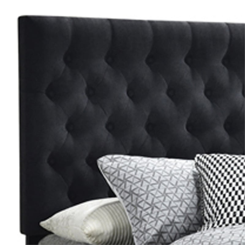 Fabric Upholstered Wooden Queen Size Bed with Bottom Drawers- Black