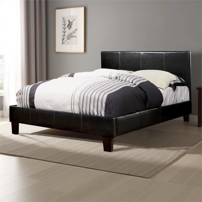 Platform Style Leatherette California King Bed with Tapered Feet - Brown