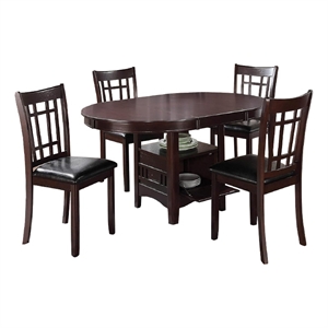 5 Piece Dining Set- 42 Inch Round Extendable Table With 4 Chairs- Espresso