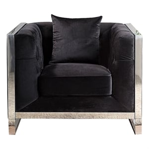 Vade 39 Inch Accent Chair- Stainless Steel Frame- Tufted Black Flannelette