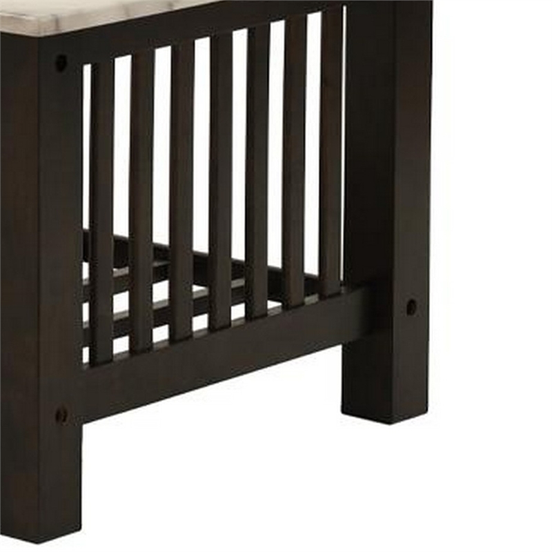 Moen 47 Inch Coffee Table- White Faux Marble Top- Bottom Shelf- Black Wood