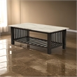 Moen 47 Inch Coffee Table- White Faux Marble Top- Bottom Shelf- Black Wood