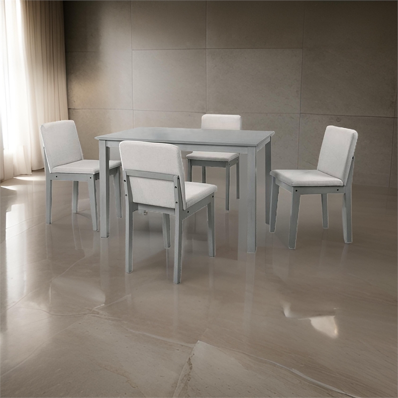 Zory 5pc Dining Table Set with 4 Cushioned Chairs- Beige Burlap- Gray Wood