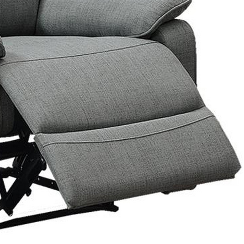 Fery 35 Inch Manual Recliner Chair- Gray Burlap- Cushioned Seat- Solid Wood
