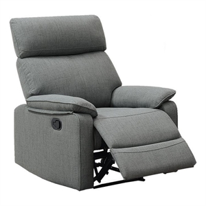 Fery 35 Inch Manual Recliner Chair- Gray Burlap- Cushioned Seat- Solid Wood