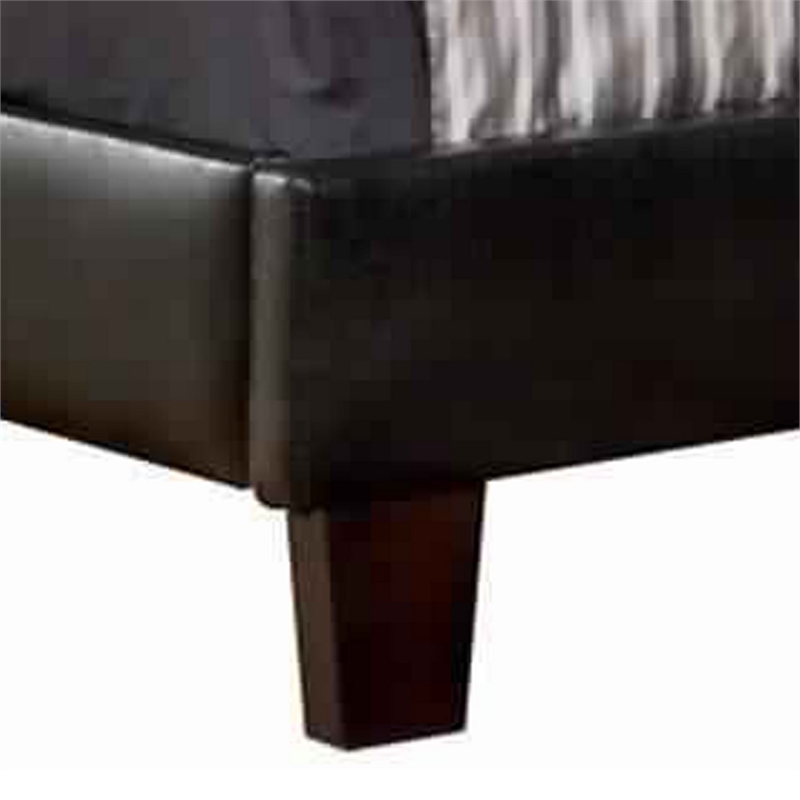 Leatherette Platform Style Queen Bed with Tapered Block Feet- Dark Brown