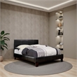 Leatherette Platform Style Queen Bed with Tapered Block Feet- Dark Brown