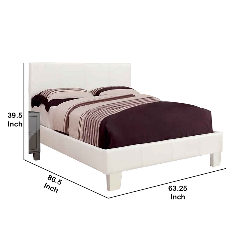 Leatherette Platform Style Queen Size Bed with Tapered Block Feet- White
