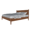 Mid Century Modern Wood Queen Bed- Round Tapered Legs- Oak Brown