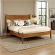 Mid Century Modern Wood Queen Bed- Round Tapered Legs- Oak Brown