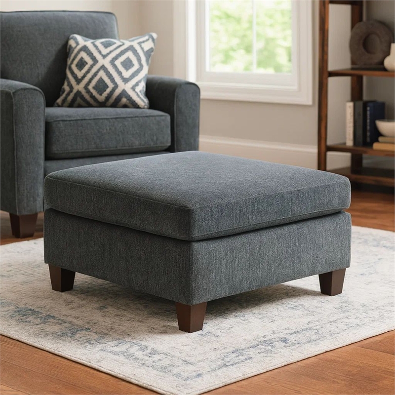 37 Inches Fabric Upholstered Wooden Ottoman- Gray