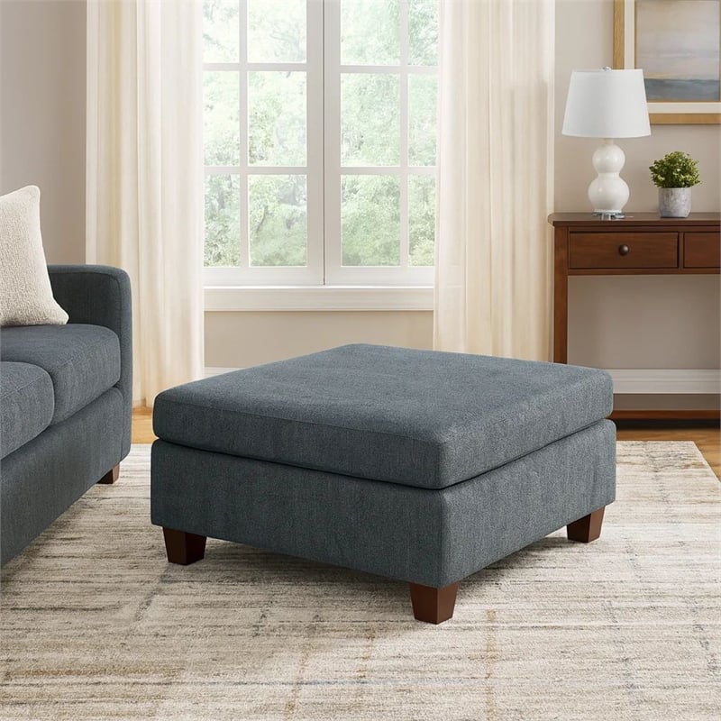 37 Inches Fabric Upholstered Wooden Ottoman- Gray