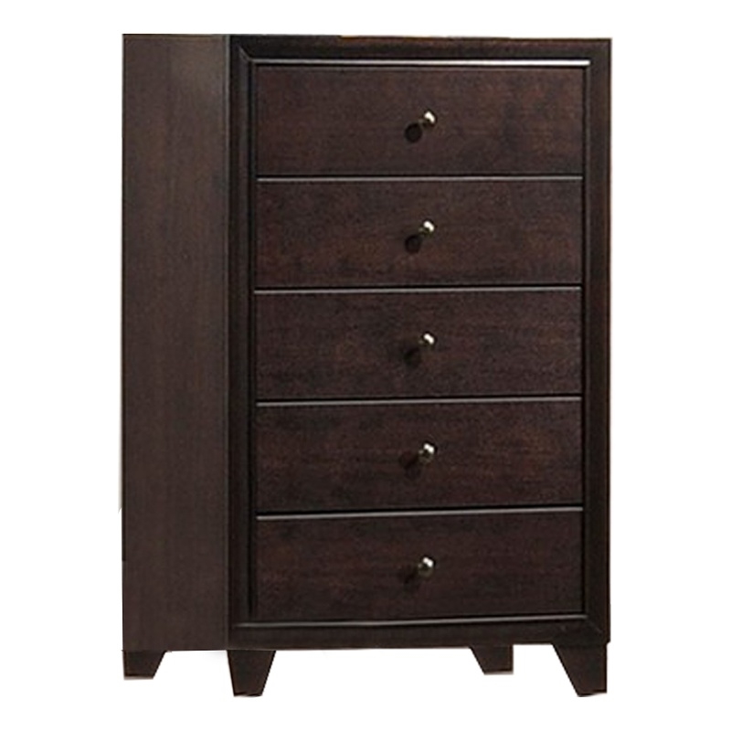 Transitional Wooden Chest with Five Spacious Drawers- Brown