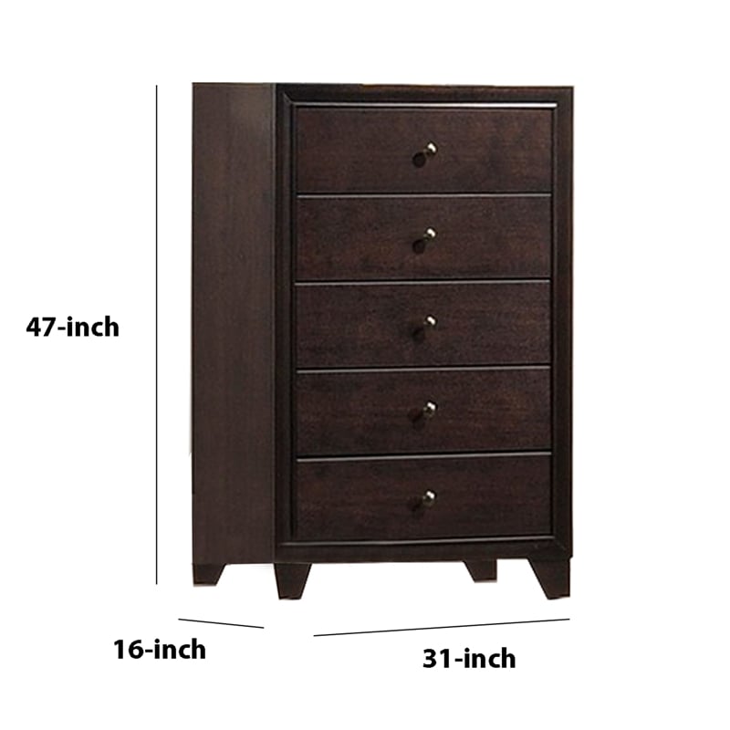 Transitional Wooden Chest with Five Spacious Drawers- Brown