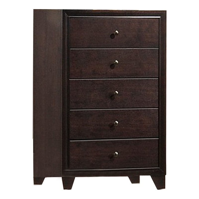 Transitional Wooden Chest with Five Spacious Drawers- Brown