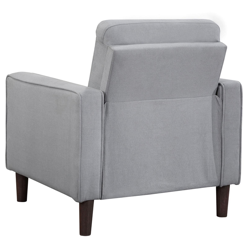 Bow 32 Inch Accent Chair- Grid Tufted- Track Arms- Self Welt Trim- Gray