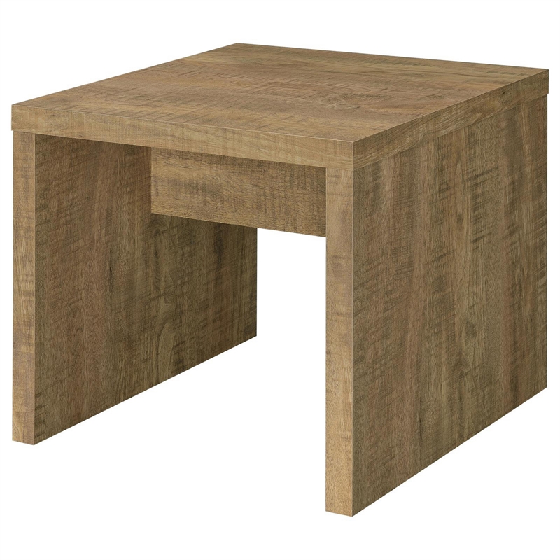 Nette 24 Inch End Table with Rough Hewn Saw Marks- Wood- Natural Brown