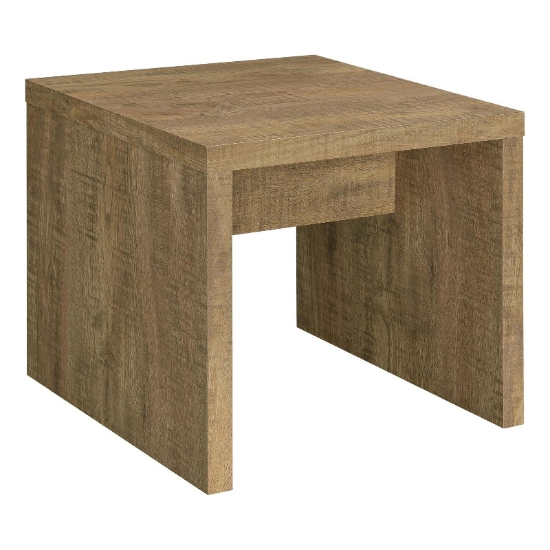 Nette 24 Inch End Table with Rough Hewn Saw Marks- Wood- Natural Brown