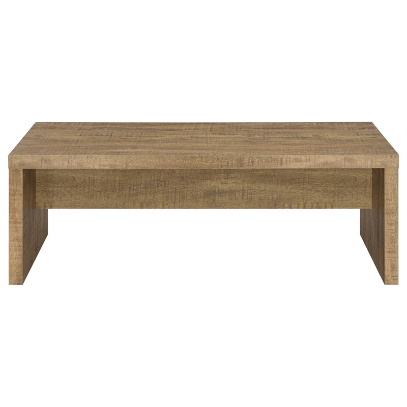 Nette 47 Inch Coffee Table with Rough Hewn Saw Marks- Wood- Natural Brown
