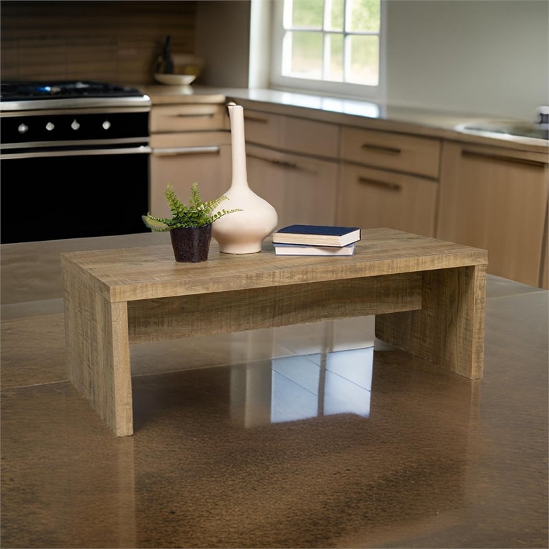 Nette 47 Inch Coffee Table with Rough Hewn Saw Marks- Wood- Natural Brown