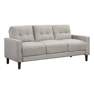 Bow 77 Inch Sofa- Grid Tufted Back- Track Arms- Self Welt Trim- Beige