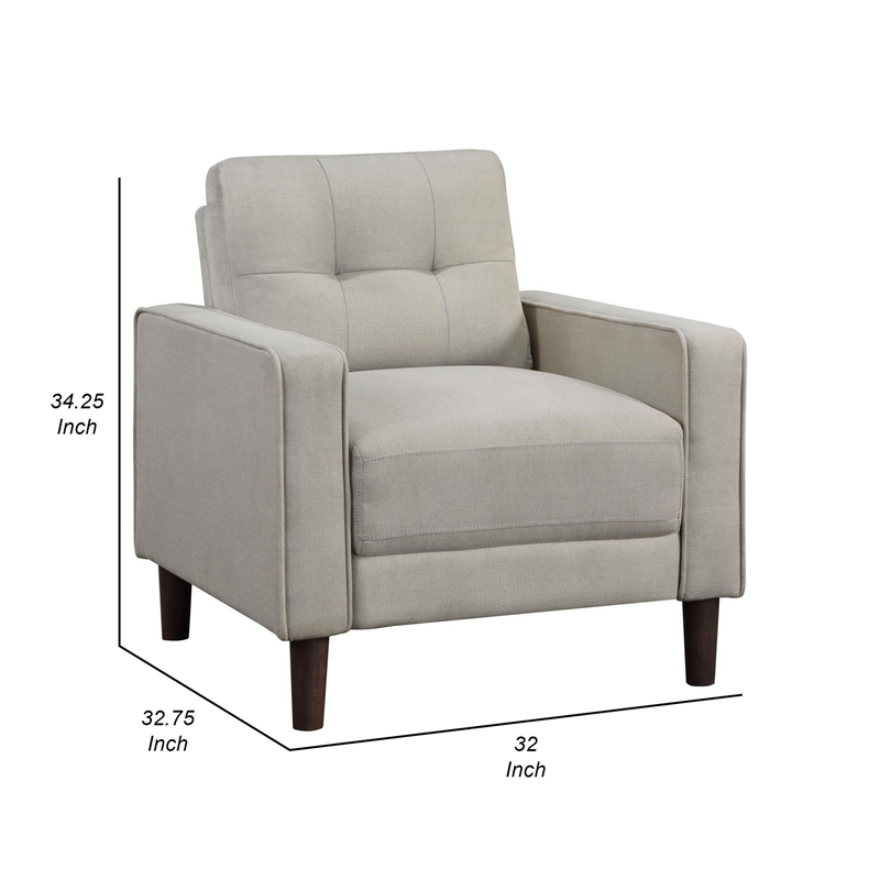 Bow 32 Inch Accent Chair- Grid Tufted- Track Arms- Self Welt Trim- Beige