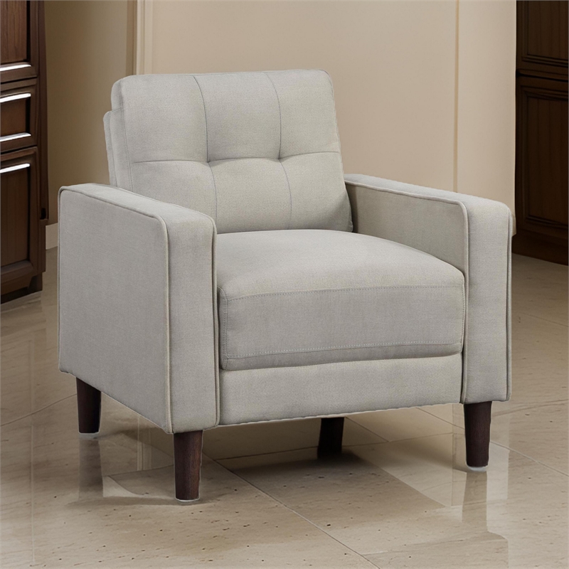 Bow 32 Inch Accent Chair- Grid Tufted- Track Arms- Self Welt Trim- Beige