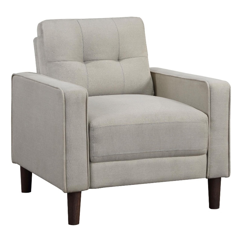 Bow 32 Inch Accent Chair- Grid Tufted- Track Arms- Self Welt Trim- Beige