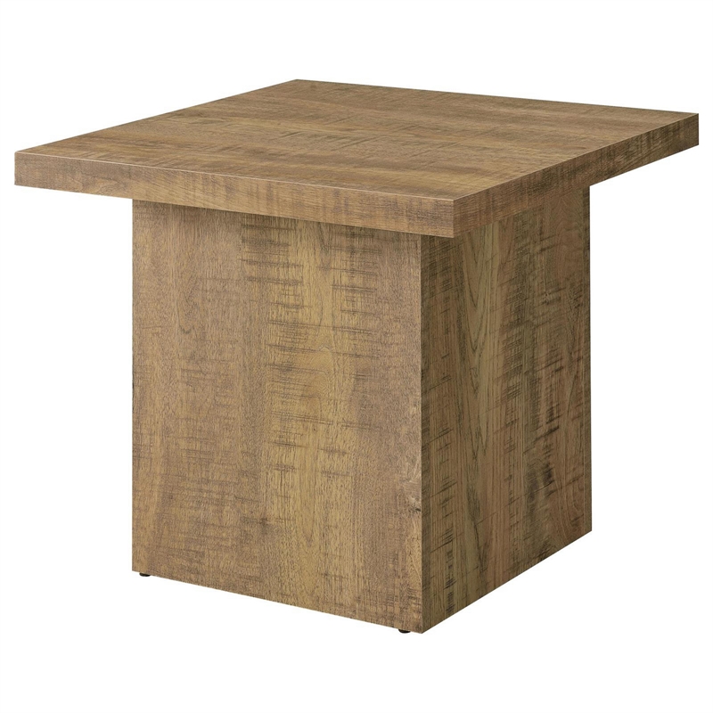 Zet 24 Inch Square End Table with Oversized Block Base- Mango Brown