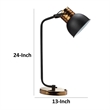 24 Inch Table Lamp- Angled Stem- Round Base- Metal- Black- Antique Gold