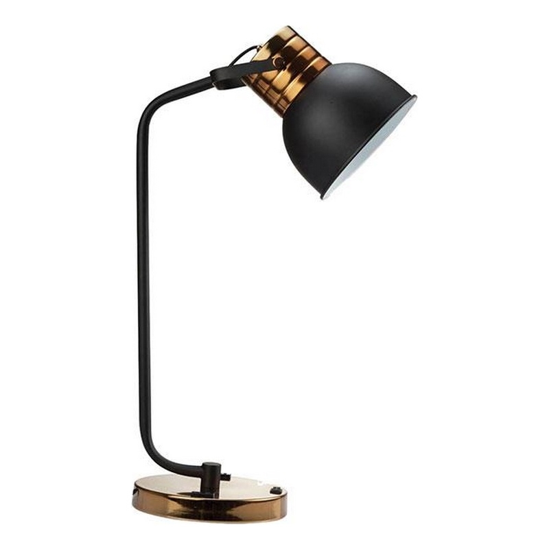 24 Inch Table Lamp- Angled Stem- Round Base- Metal- Black- Antique Gold