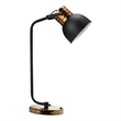 24 Inch Table Lamp- Angled Stem- Round Base- Metal- Black- Antique Gold