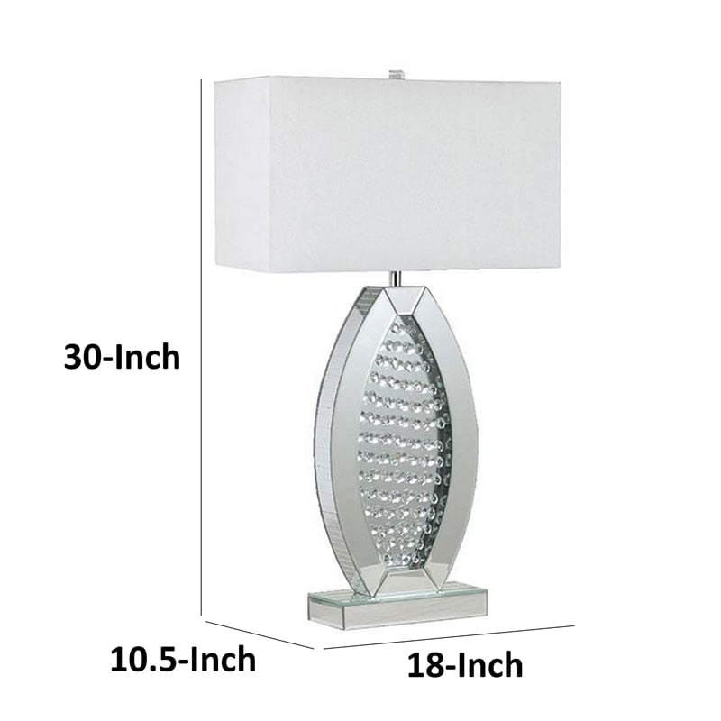 30 Inch Table Lamp- Acrylic Crystal- Rectangular Shade- Curved- Silver