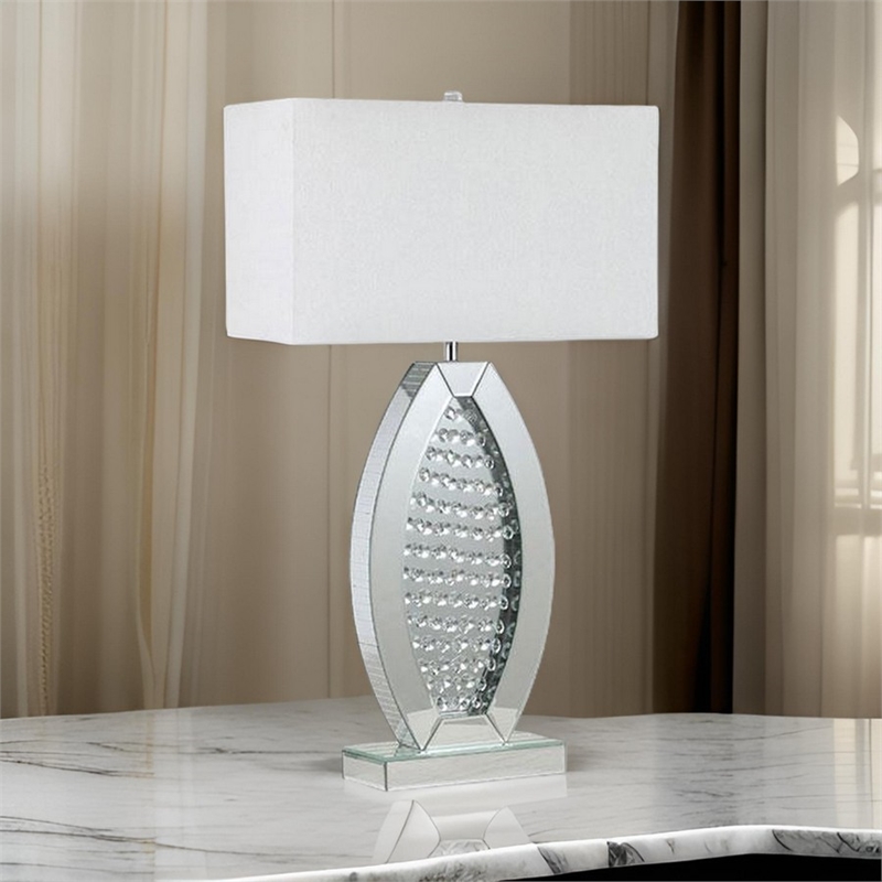 30 Inch Table Lamp- Acrylic Crystal- Rectangular Shade- Curved- Silver