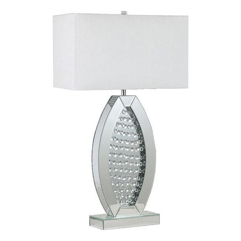 30 Inch Table Lamp- Acrylic Crystal- Rectangular Shade- Curved- Silver