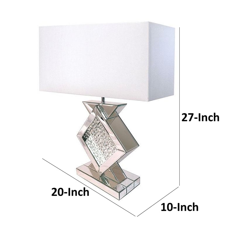 27 Inch Table Lamp- Acrylic Crystals- Diamond Base- Champagne Silver Metal